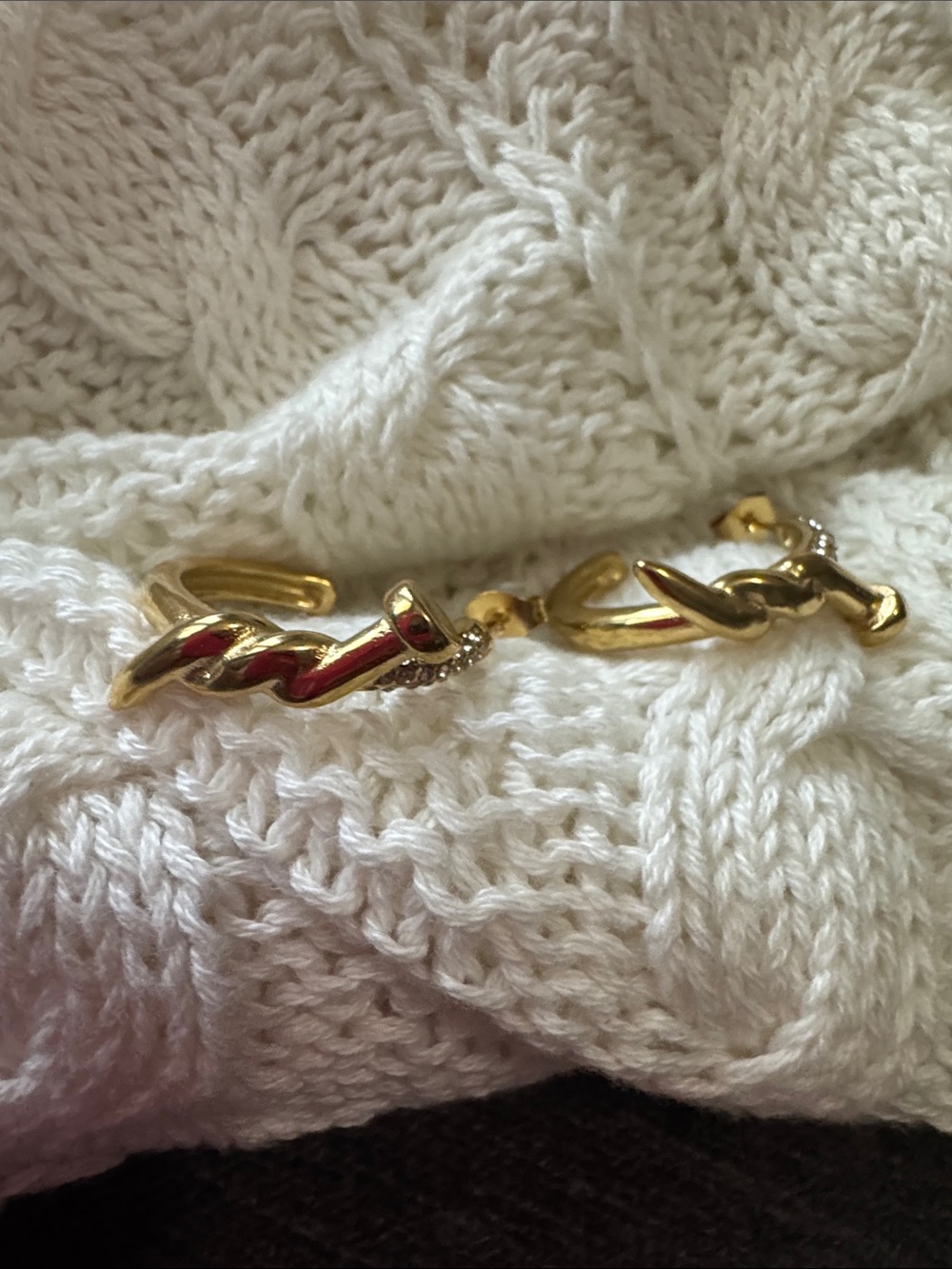 Stainless steel nail design Gold Twisted Hoop Earrings with Pavé Accent